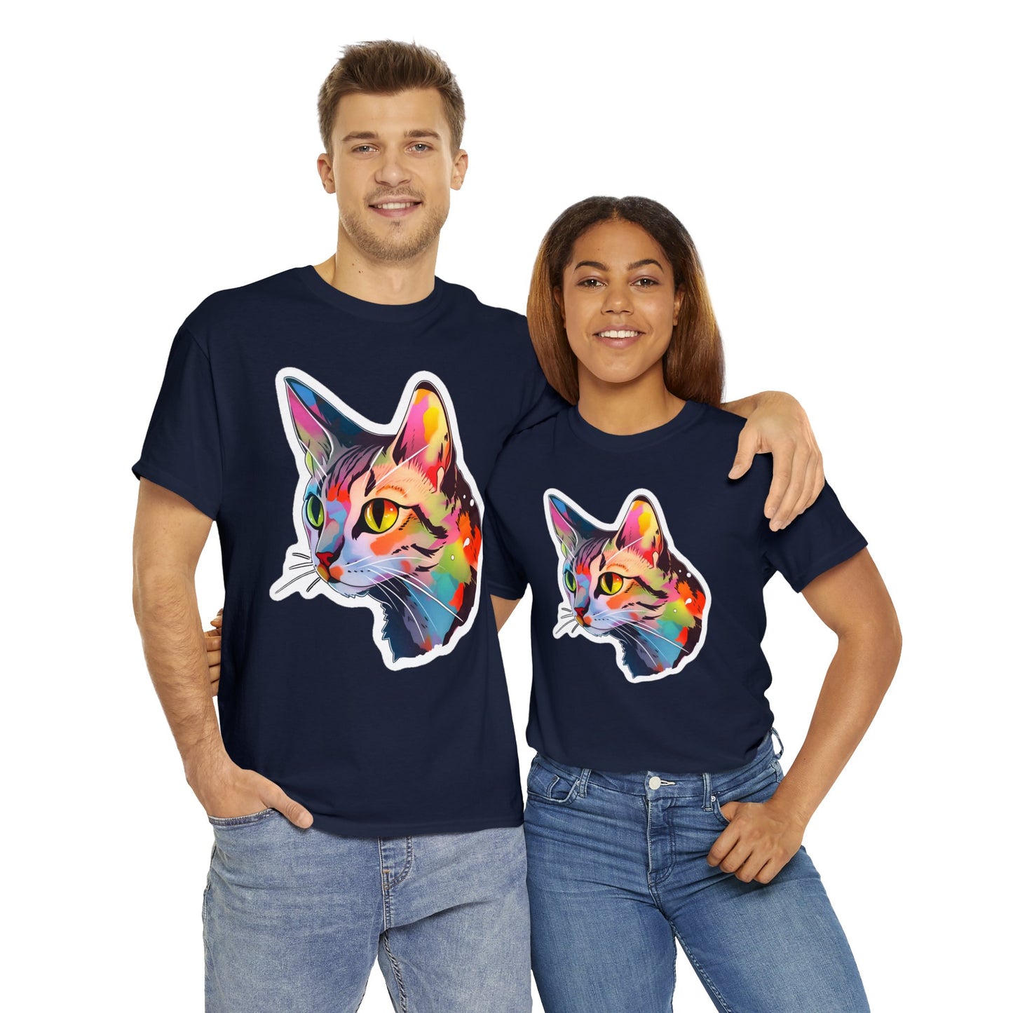 Rainbow Tabby Cat Unisex Cotton Tee