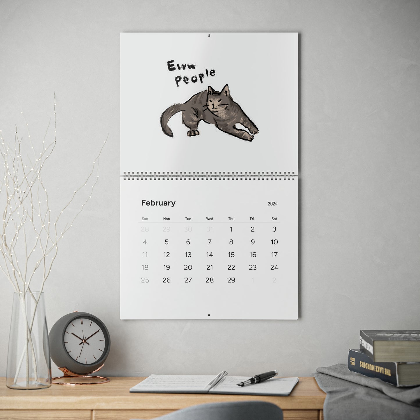 Funny Cat Meme Standard Wall Calendar (2024)