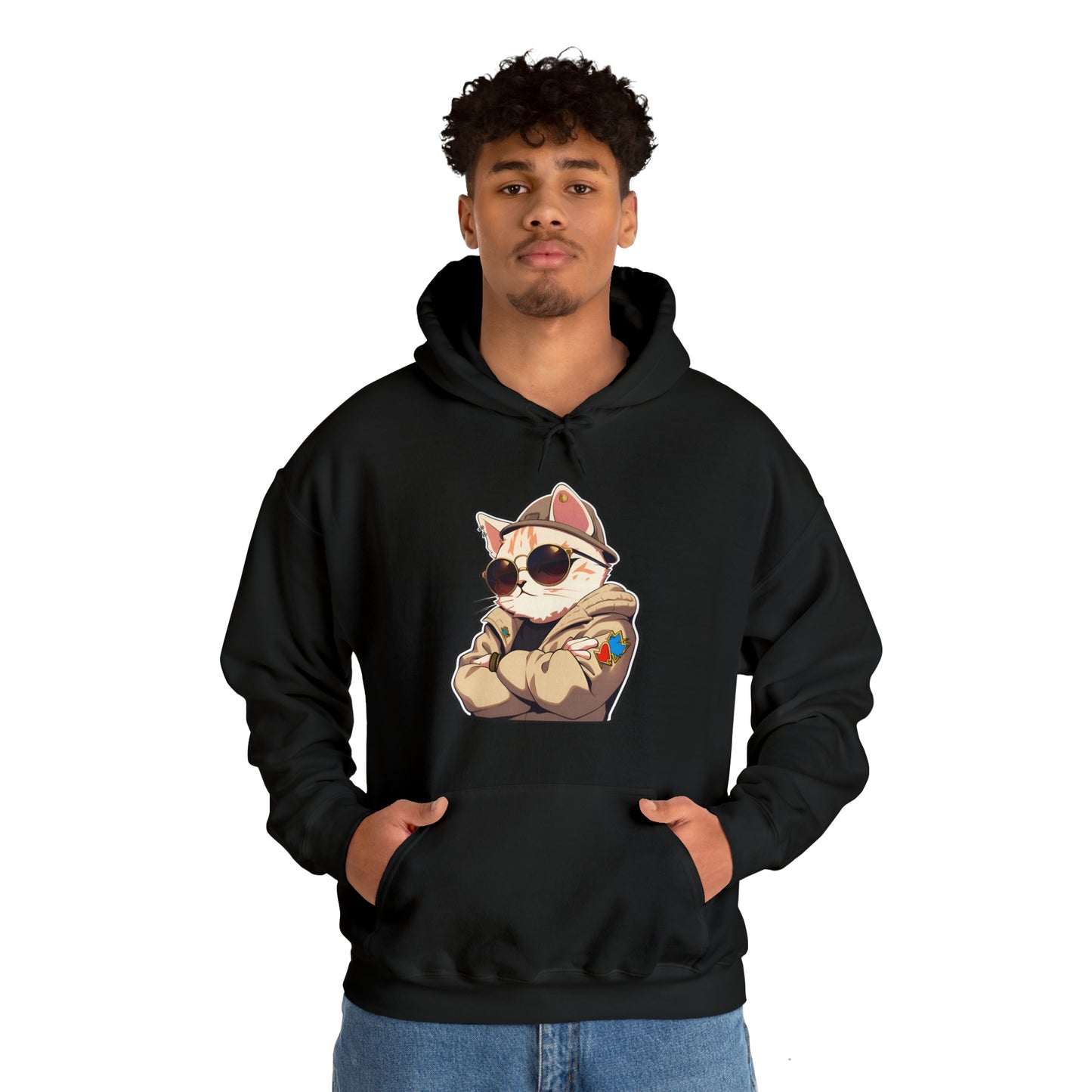 Streetwear Cat with Hoodie and Sunglasses Unisex Hooded Sweatshirt