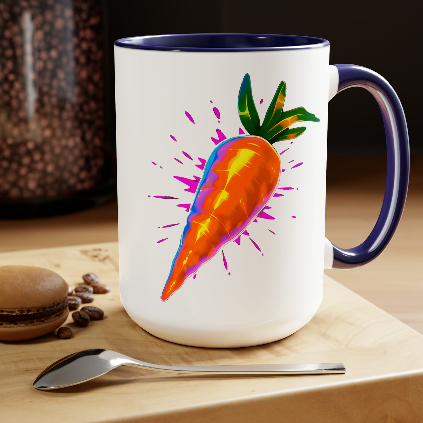 Vivid and Vibrant Carrot with pink explosion Two-Tone 15 oz Mega-Mug