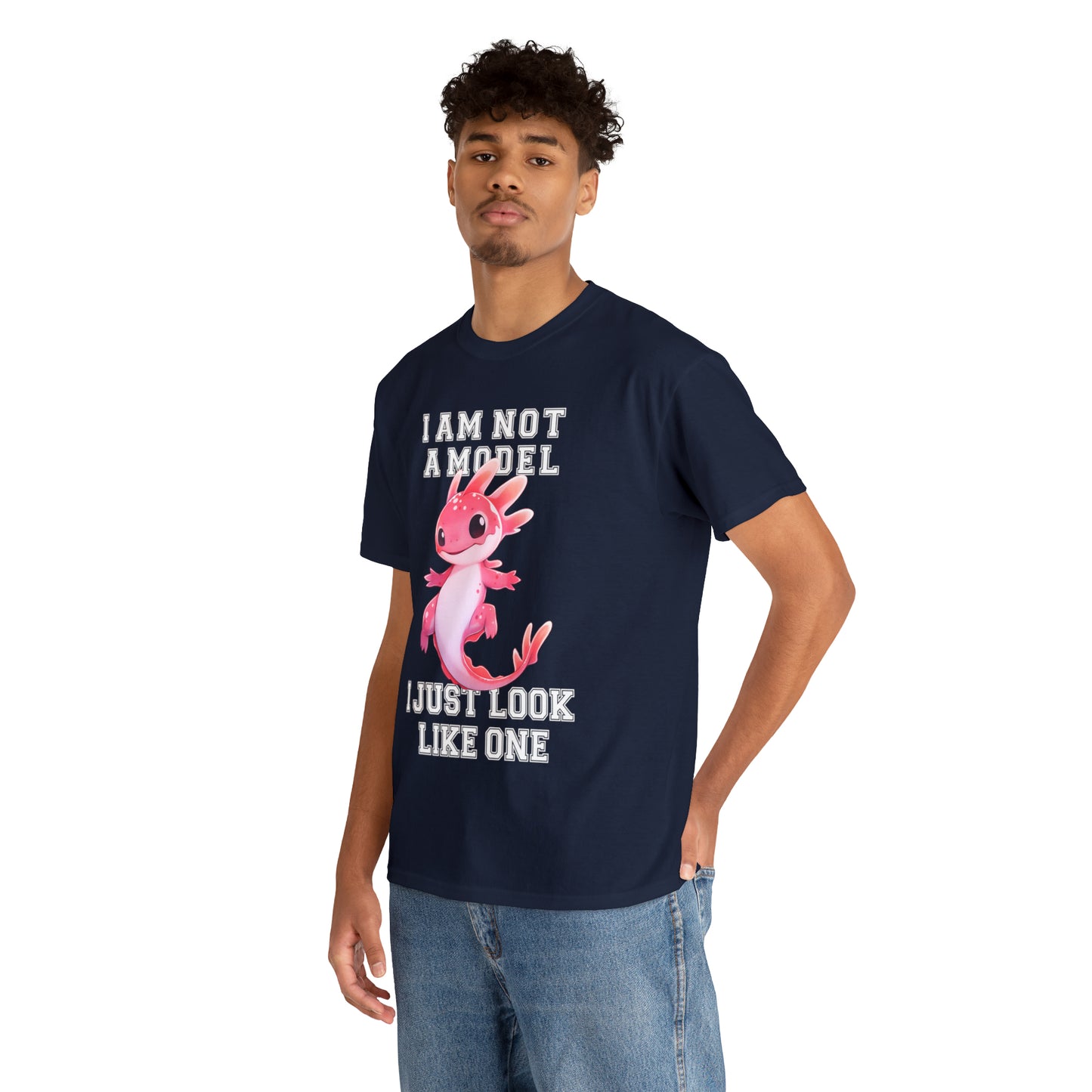 I Am Not A Model I Just Look Like One TeeShirt by Zeesdesign, Black, Royal Blue, Red, Navy model mockups, White background, free shipping on orders over $50