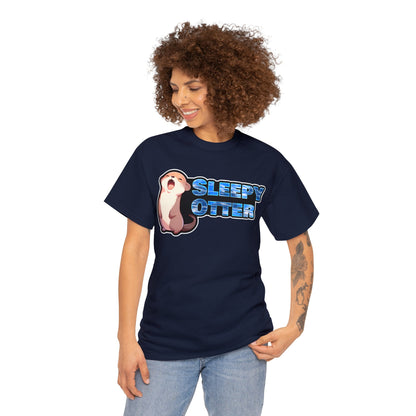 Sleepy Otter with Water Text Unisex Cotton Tee