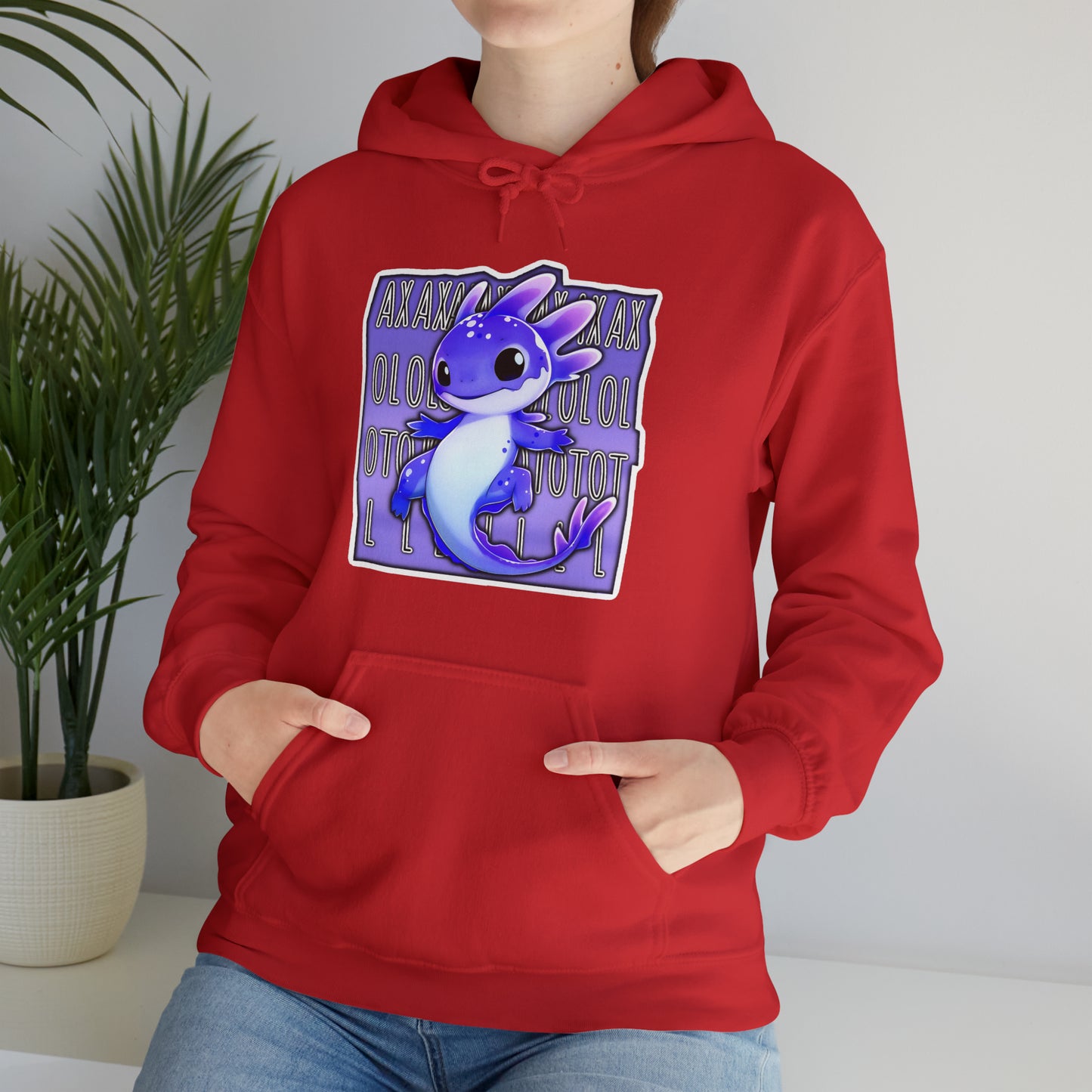 Blue Purple Axolotl with Text Block Unisex Hooded Sweatshirt