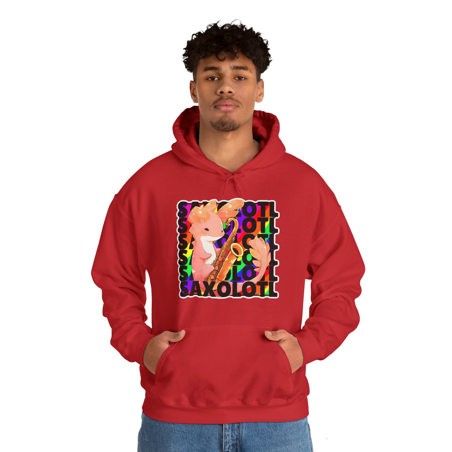 Rainbow Saxolotl (Hard Edge Background) Unisex Cotton Tee Unisex Hooded Sweatshirt