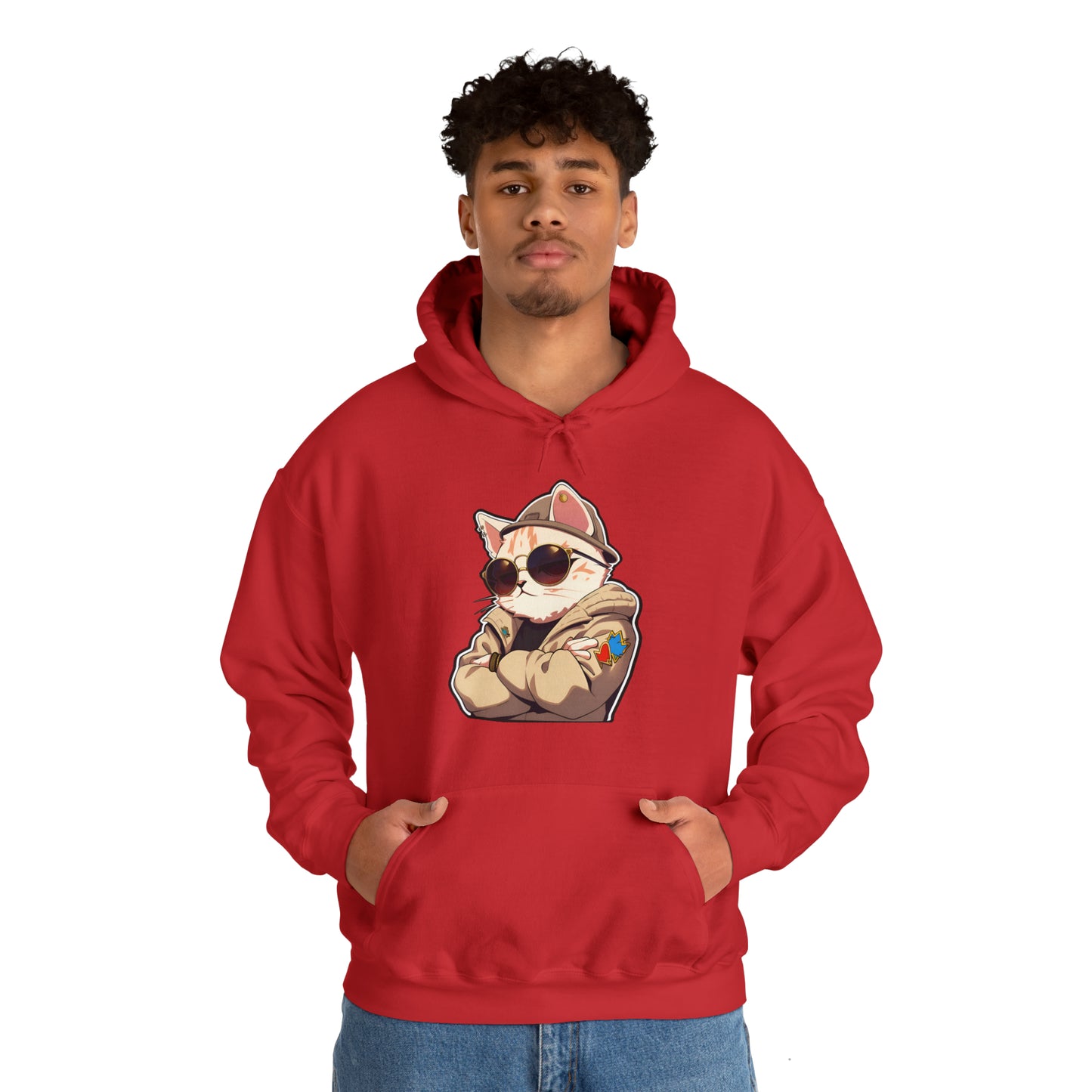 Streetwear Cat with Hoodie and Sunglasses Unisex Hooded Sweatshirt