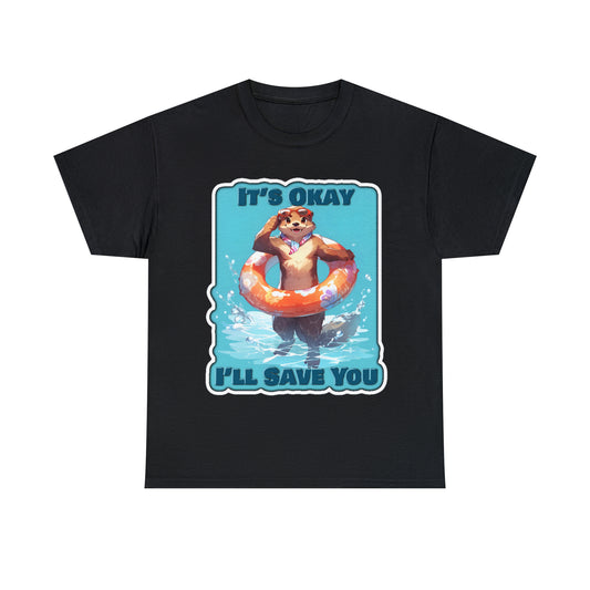 It's Okay I'll Save You Otter Lifeguard TeeShirt by Zeesdesign, Black, Royal Blue, Red, Navy model mockups, White background, free shipping on orders over $50