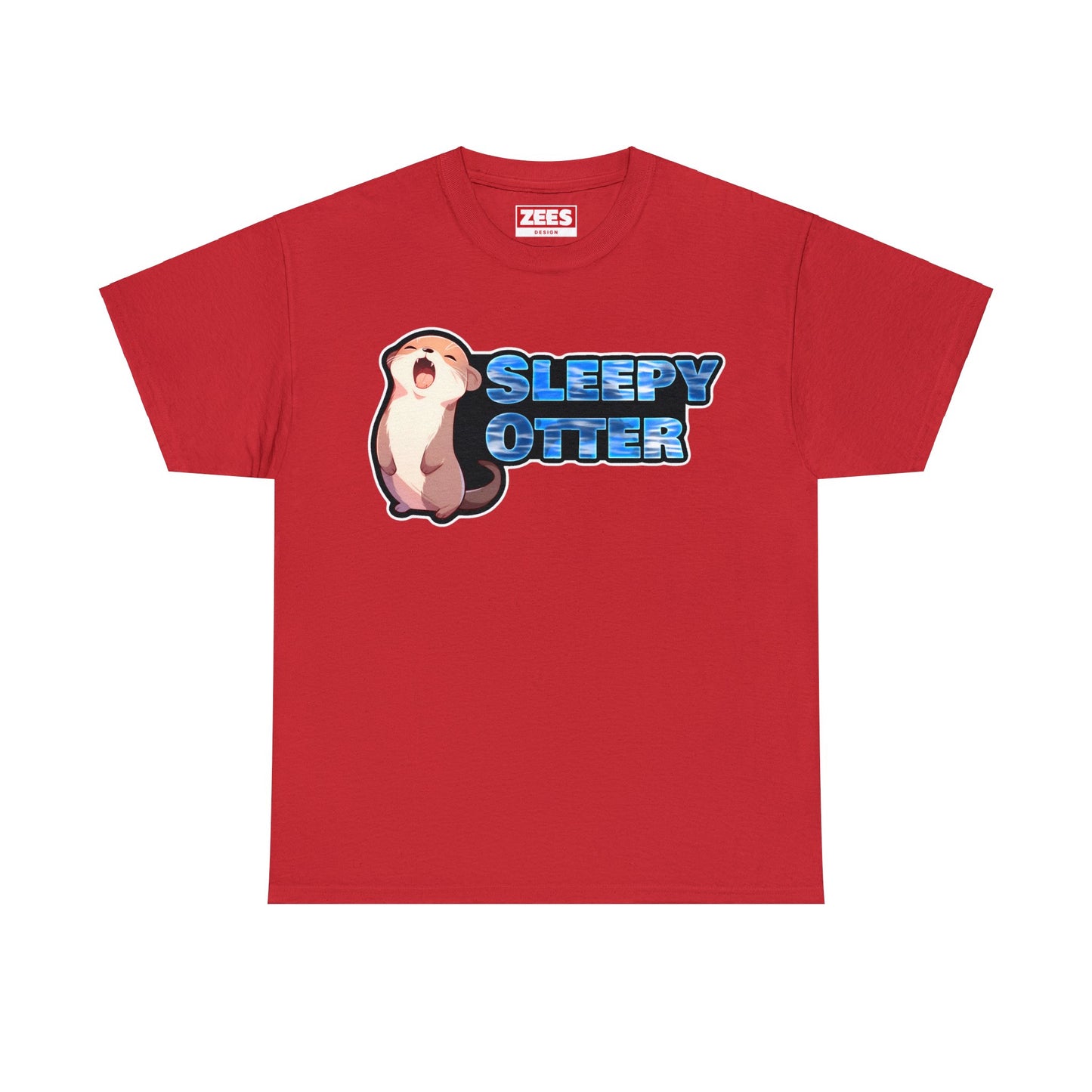 Sleepy Otter with Water Text Unisex Cotton Tee