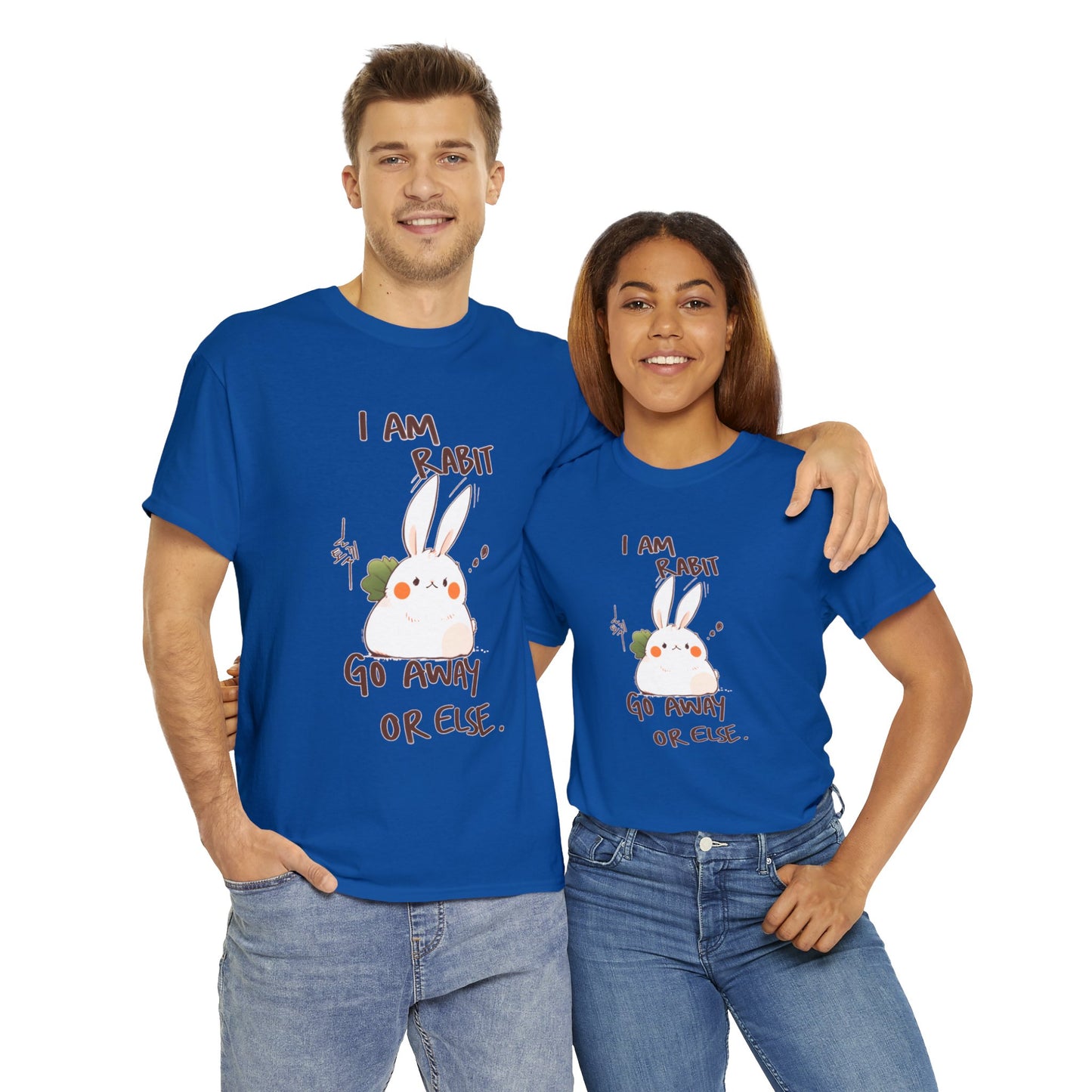 I Am Rabit Go Away Or Else Angry Rabbit Korean Text Unisex Cotton Shirt