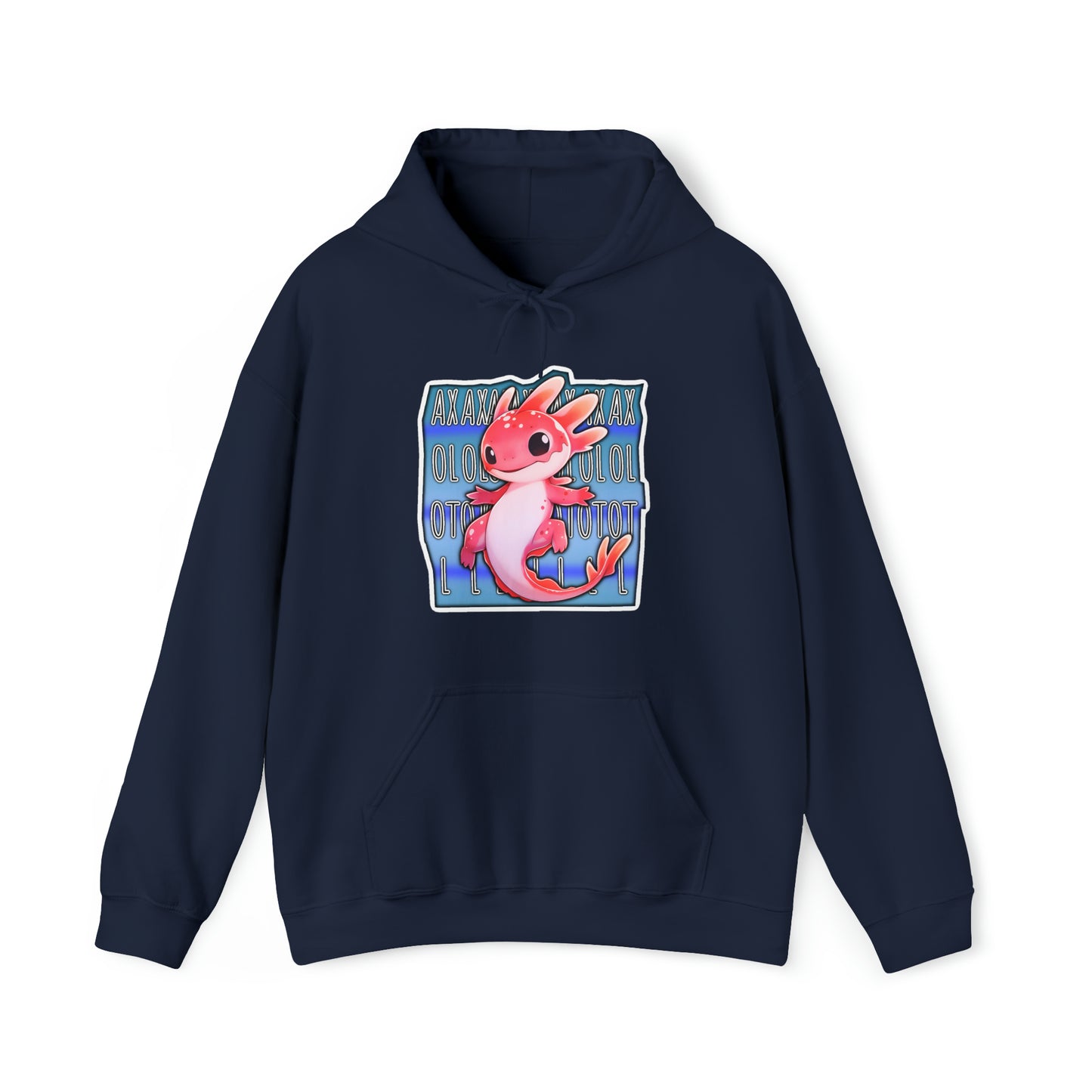 Pink Axolotl With Blue Background Unisex Hooded Sweatshirt