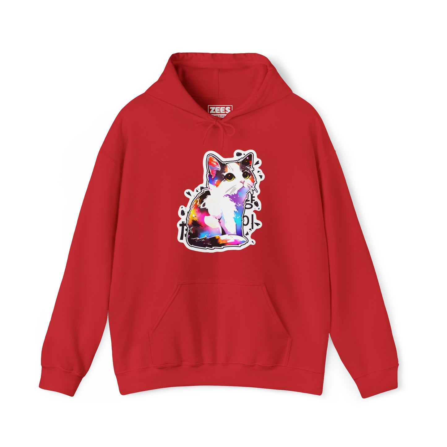 Calico Cat with East Asia Writing by Zeesdesign on Redbubble Unisex Hooded Sweatshirt