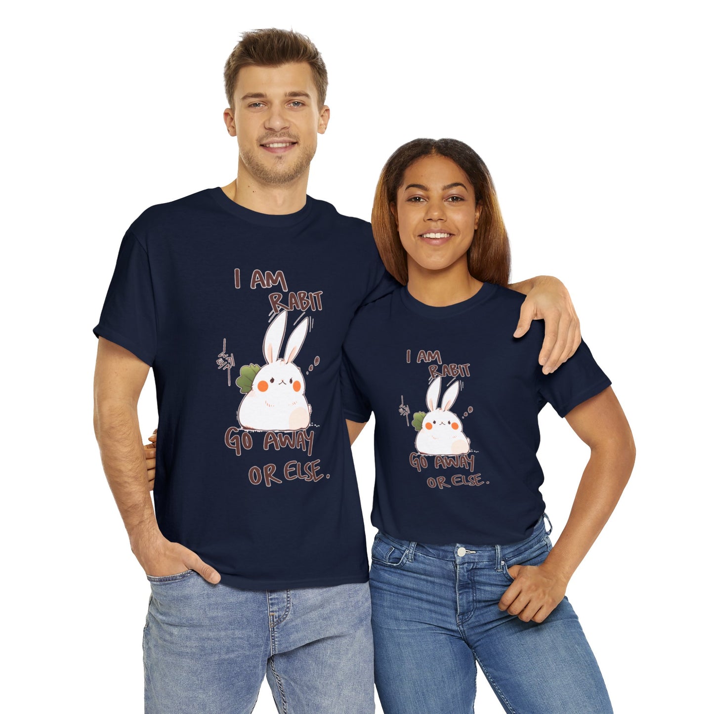 I Am Rabit Go Away Or Else Angry Rabbit Korean Text Unisex Cotton Shirt