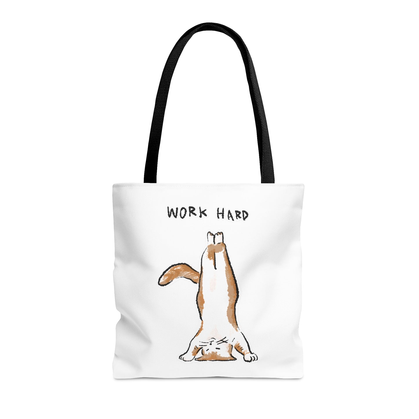 Funny Cat Meme Work Hard Tote Bag (AOP)