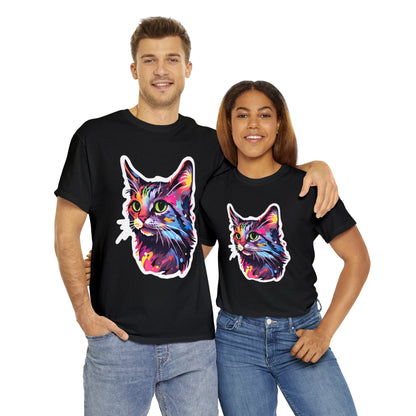 Rainbow Long-hair Tabby Cat Unisex Cotton Tee