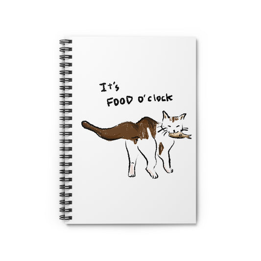 Funny Cat Meme It's food o' clock White Background Spiral Notebook - Ruled Line