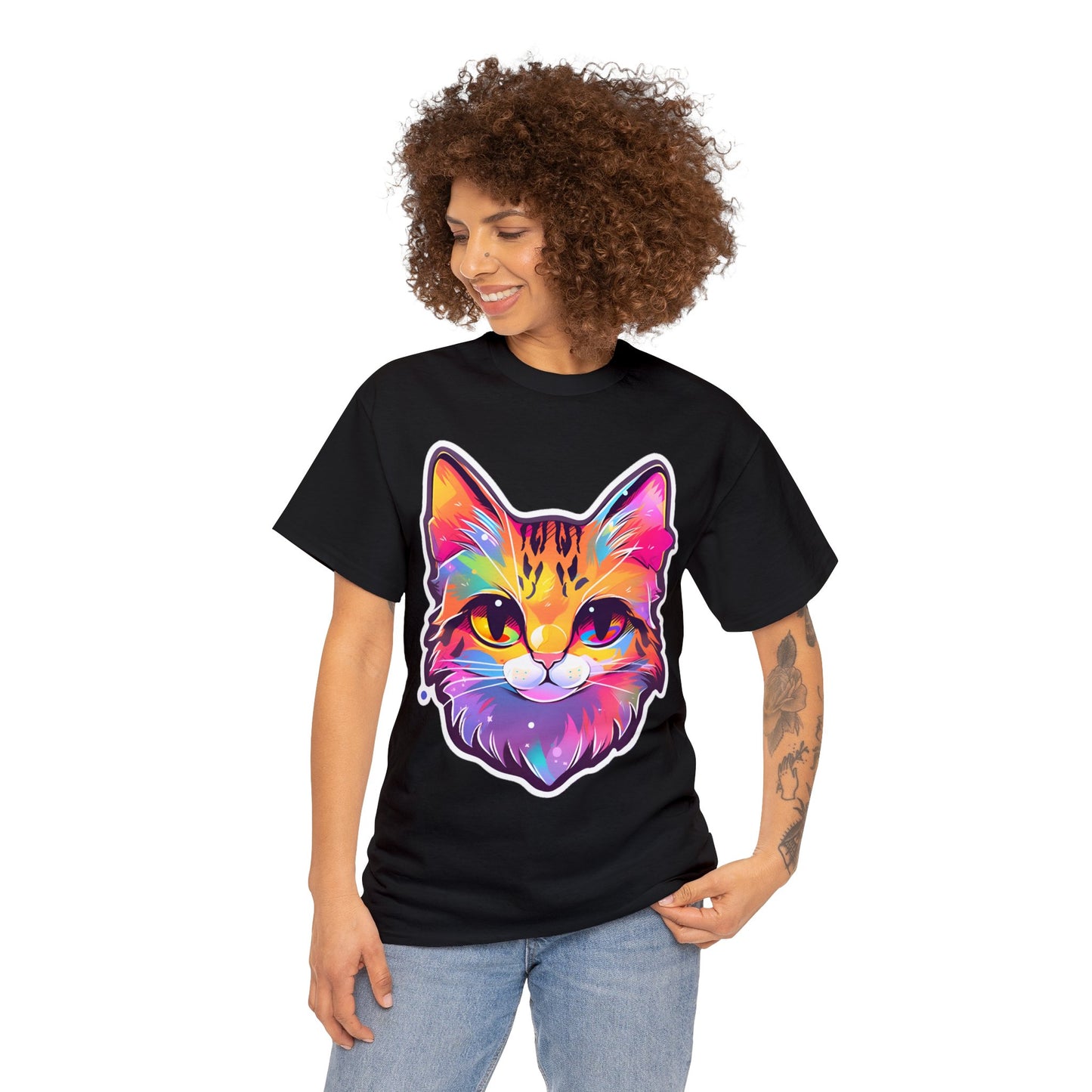 Rainbow Orange Cat Unisex Cotton Tee