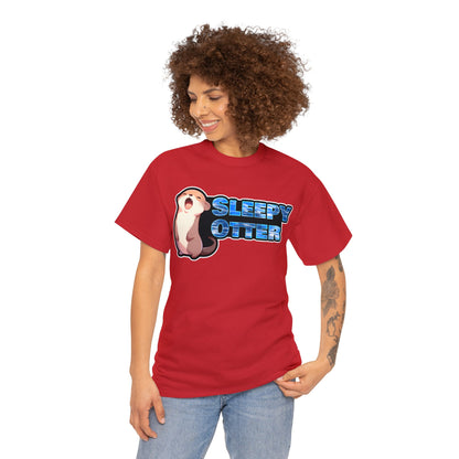 Sleepy Otter with Water Text Unisex Cotton Tee