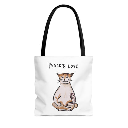 Funny Cat Meme Peace & Love Tote Bag (AOP)