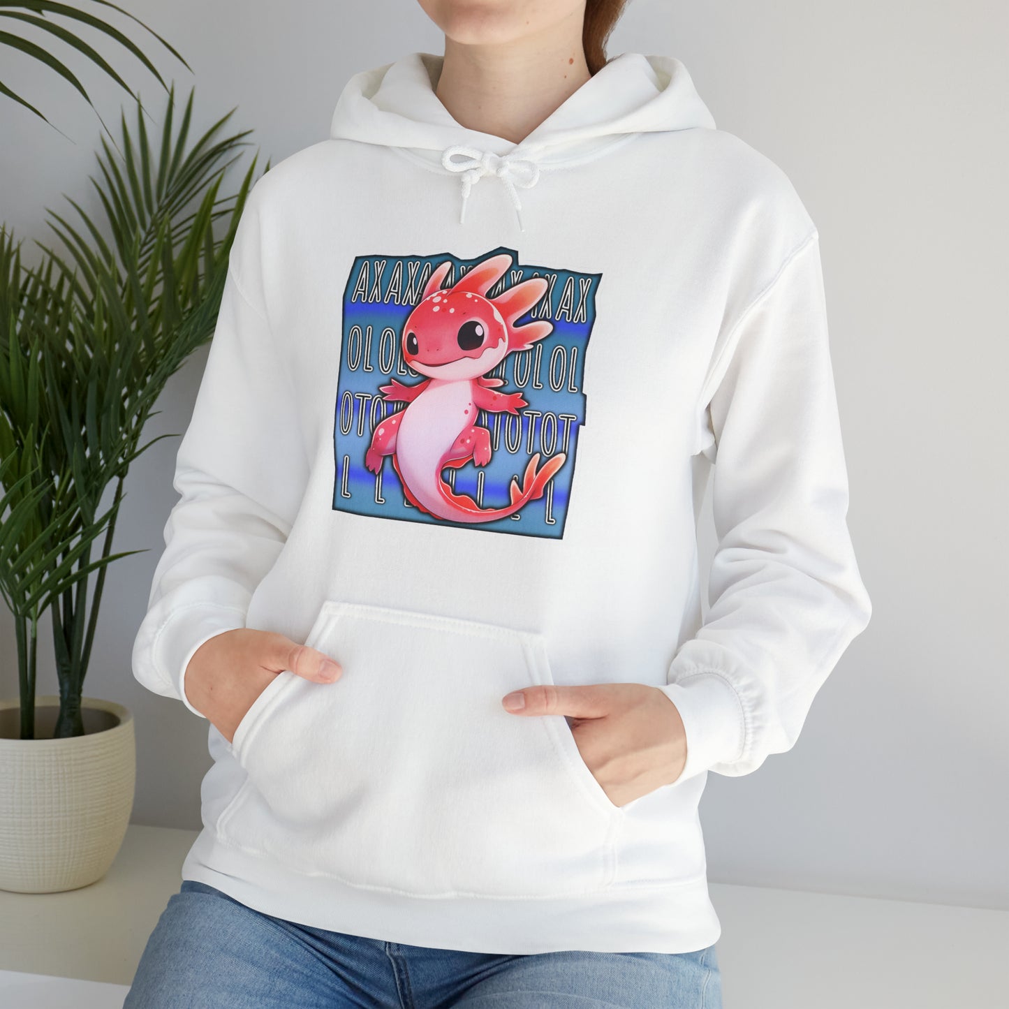 Pink Axolotl with Text Block Unisex Hooded Sweatshirt