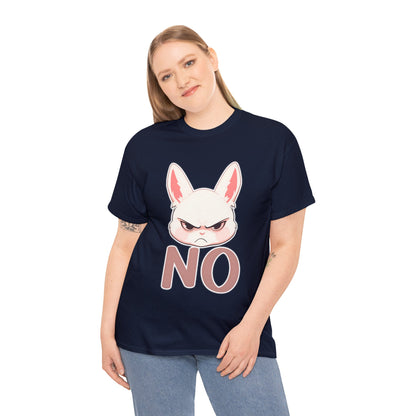 No Cute Annoyed Rabbit White Outline Unisex Cotton Shirt