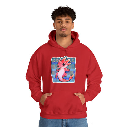 Pink Axolotl With Blue Background Unisex Hooded Sweatshirt