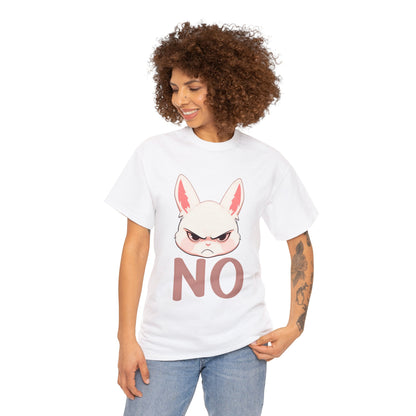 No Cute Annoyed Rabbit White Outline Unisex Cotton Shirt