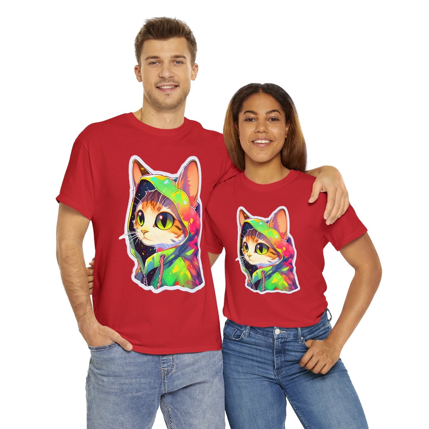 Robin-Hood Red and Green Hoodie Cat Unisex Cotton Tee