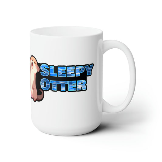 Sleepy Otter with Black Background and Water Text Ceramic Mega-Mug 15oz