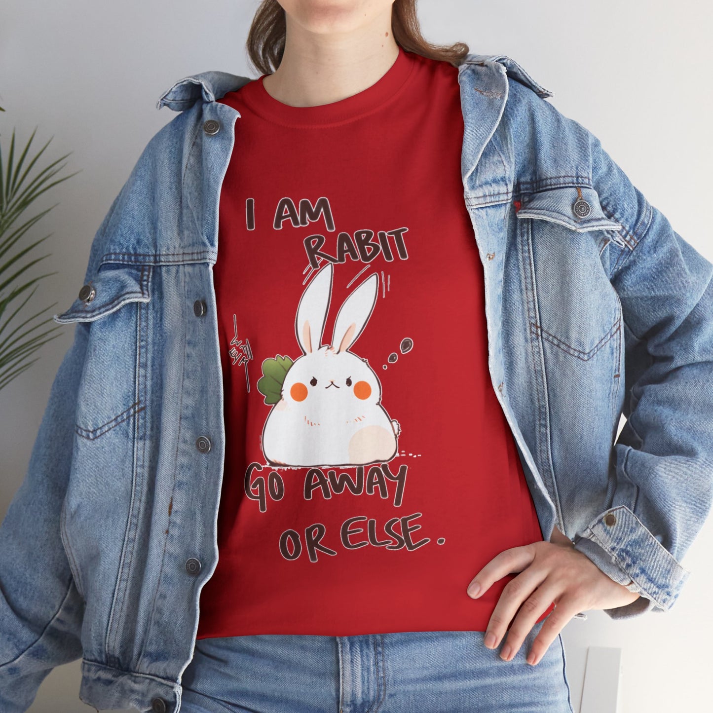 I Am Rabit Go Away Or Else Angry Rabbit Korean Text Unisex Cotton Shirt