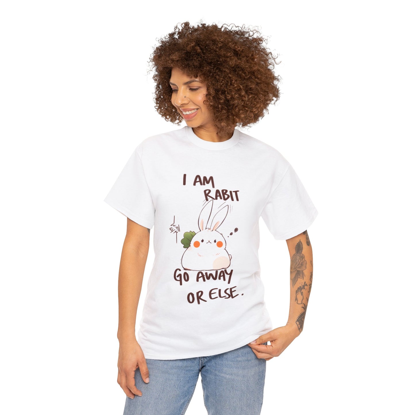 I Am Rabit Go Away Or Else Angry Rabbit Korean Text Unisex Cotton Shirt