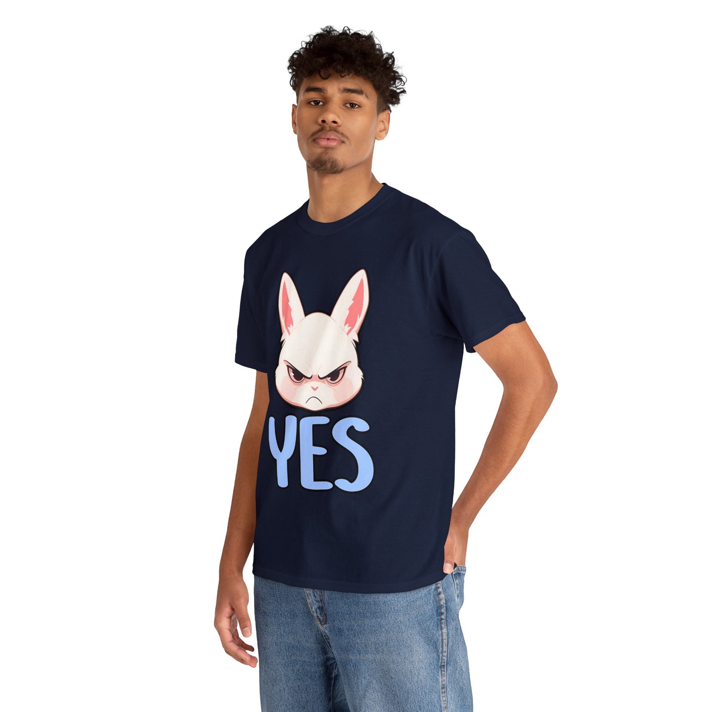 Yes Cute Annoyed Rabbit Black Outline Unisex Cotton Shirt