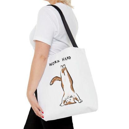 Funny Cat Meme Work Hard Tote Bag (AOP)