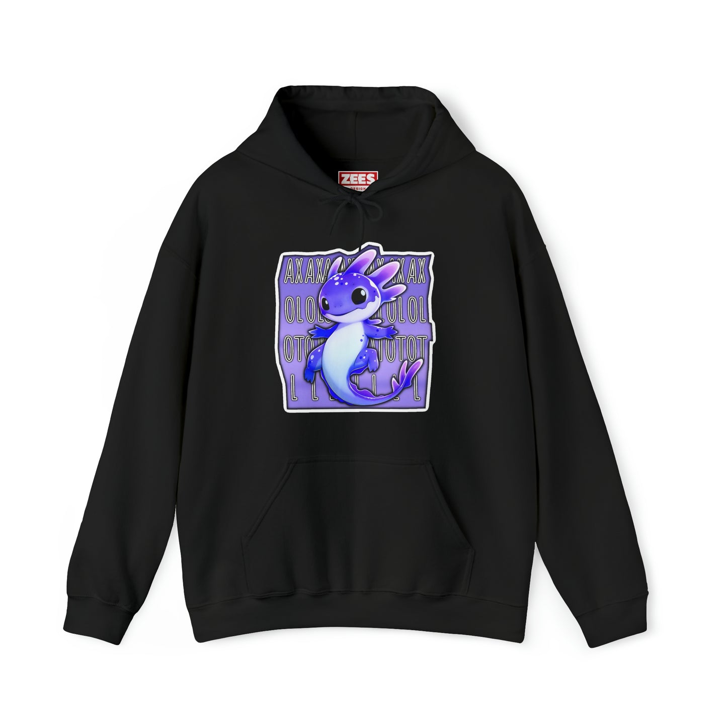 Blue Purple Axolotl with Text Block Unisex Hooded Sweatshirt