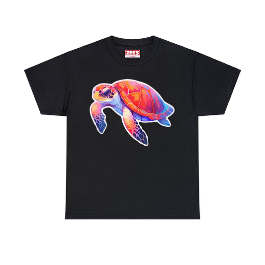 Skeptical Red and Blue Detailed SeaTurtle Unisex Cotton Tee
