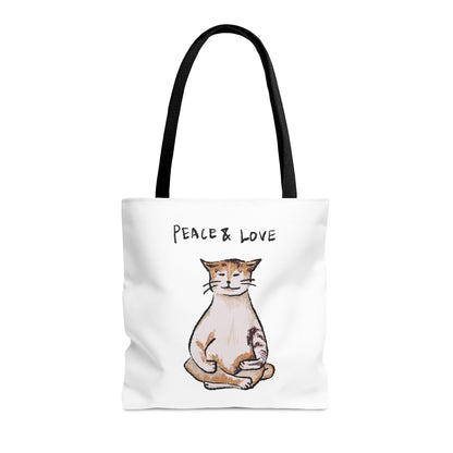 Funny Cat Meme Peace & Love Tote Bag (AOP)