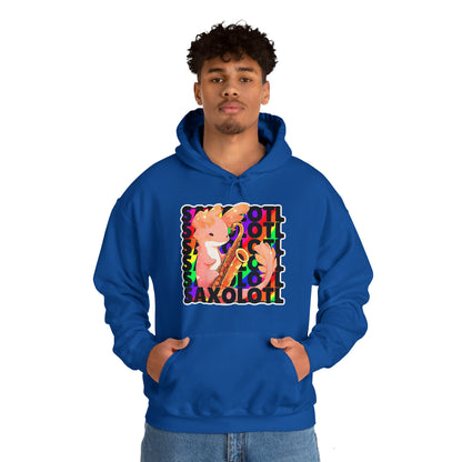 Rainbow Saxolotl (Hard Edge Background) Unisex Cotton Tee Unisex Hooded Sweatshirt