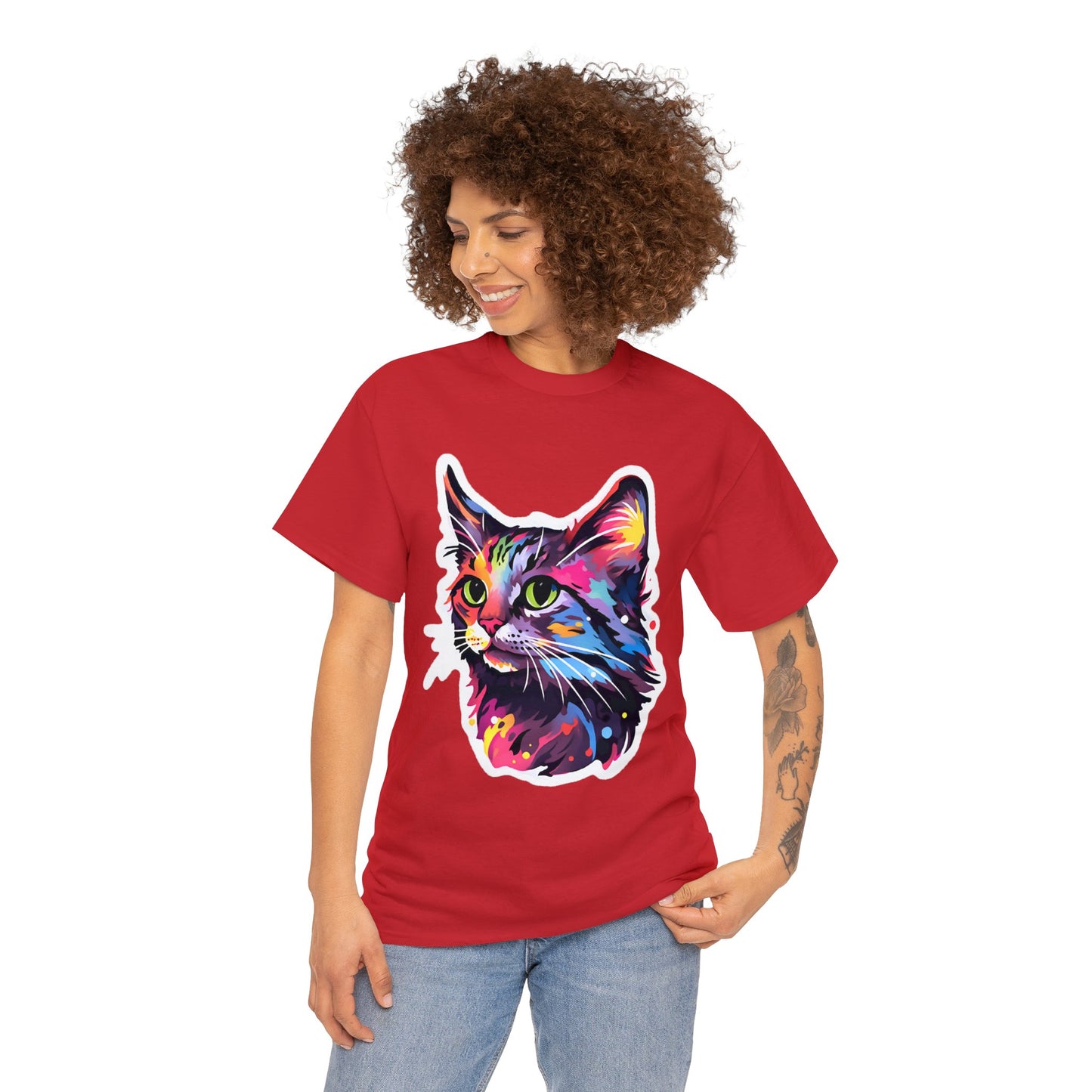 Rainbow Long-hair Tabby Cat Unisex Cotton Tee