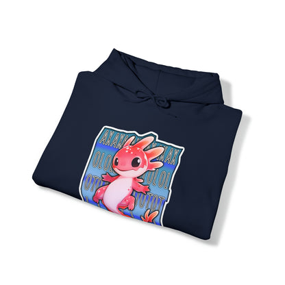 Pink Axolotl With Blue Background Unisex Hooded Sweatshirt