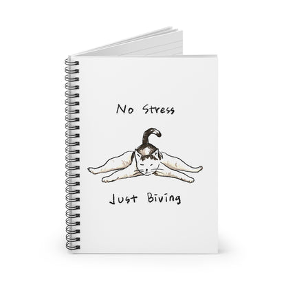 Funny Cat Meme No stress just biving White Background Spiral Notebook - Ruled Line