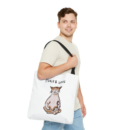 Funny Cat Meme Peace & Love Tote Bag (AOP)