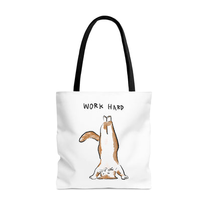 Funny Cat Meme Work Hard Tote Bag (AOP)