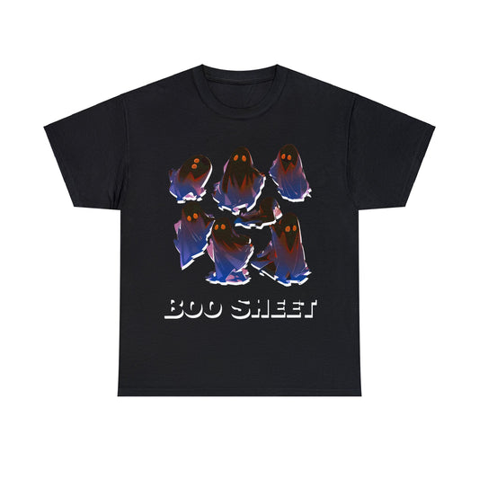 Boo Sheet Black Ghosts With Orange and Blue Highlights Unisex Heavy Cotton Tee