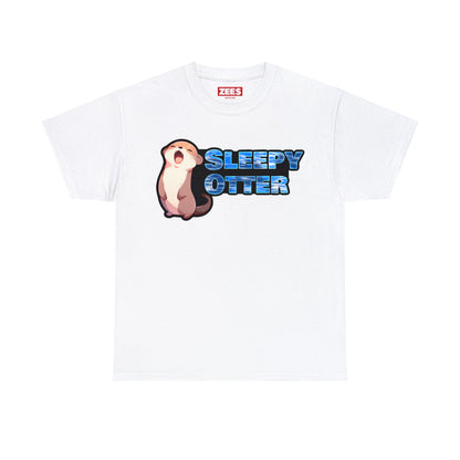 Sleepy Otter with Water Text Unisex Cotton Tee