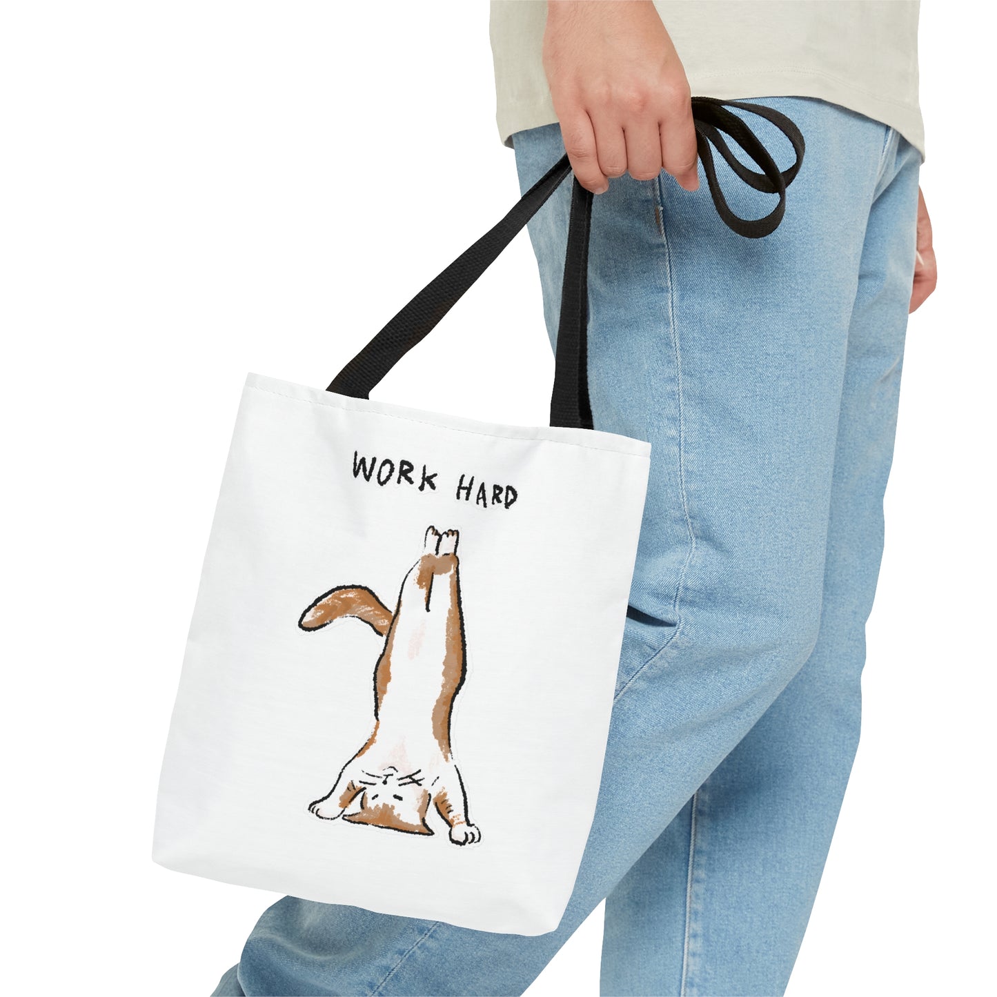 Funny Cat Meme Work Hard Tote Bag (AOP)