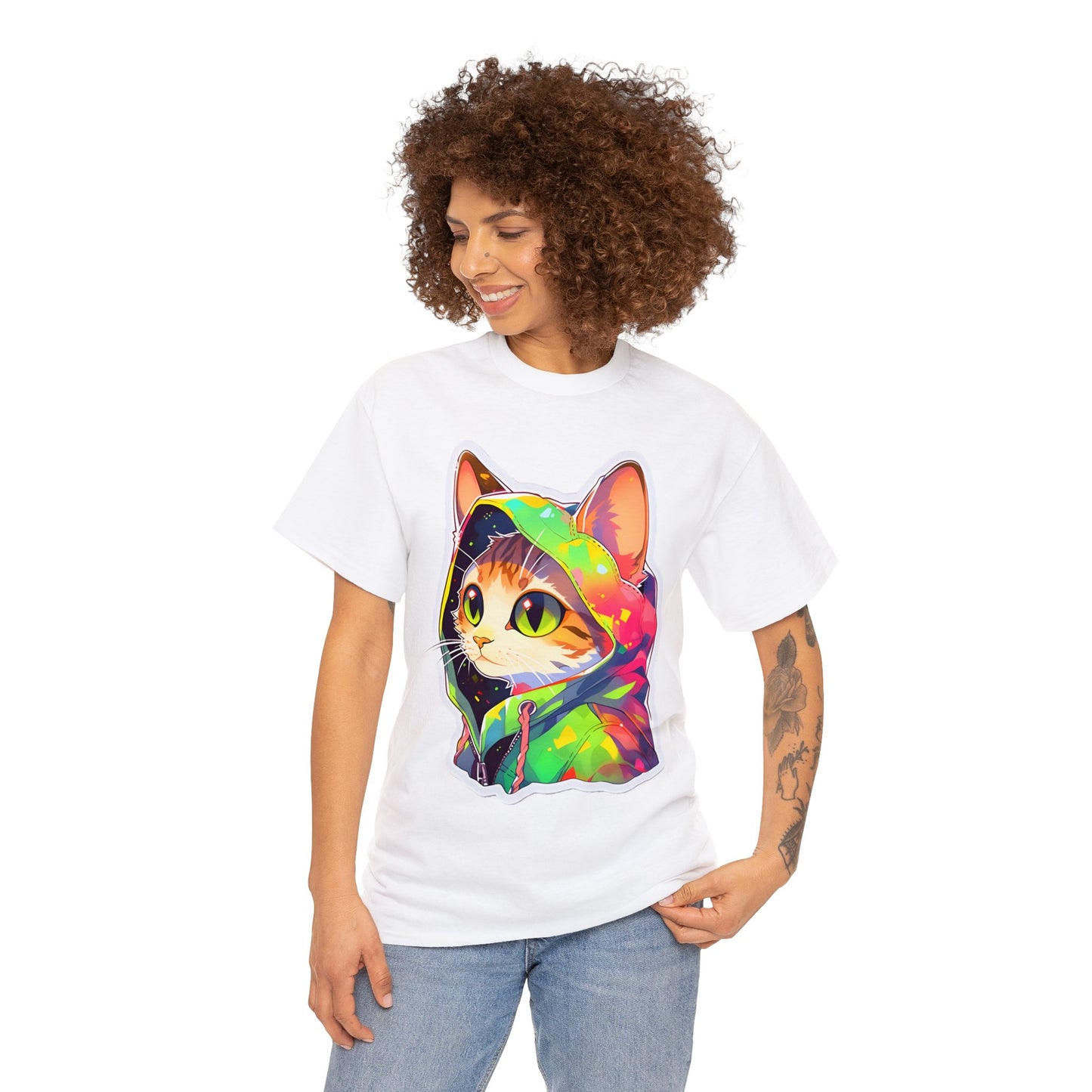Robin-Hood Red and Green Hoodie Cat Unisex Cotton Tee