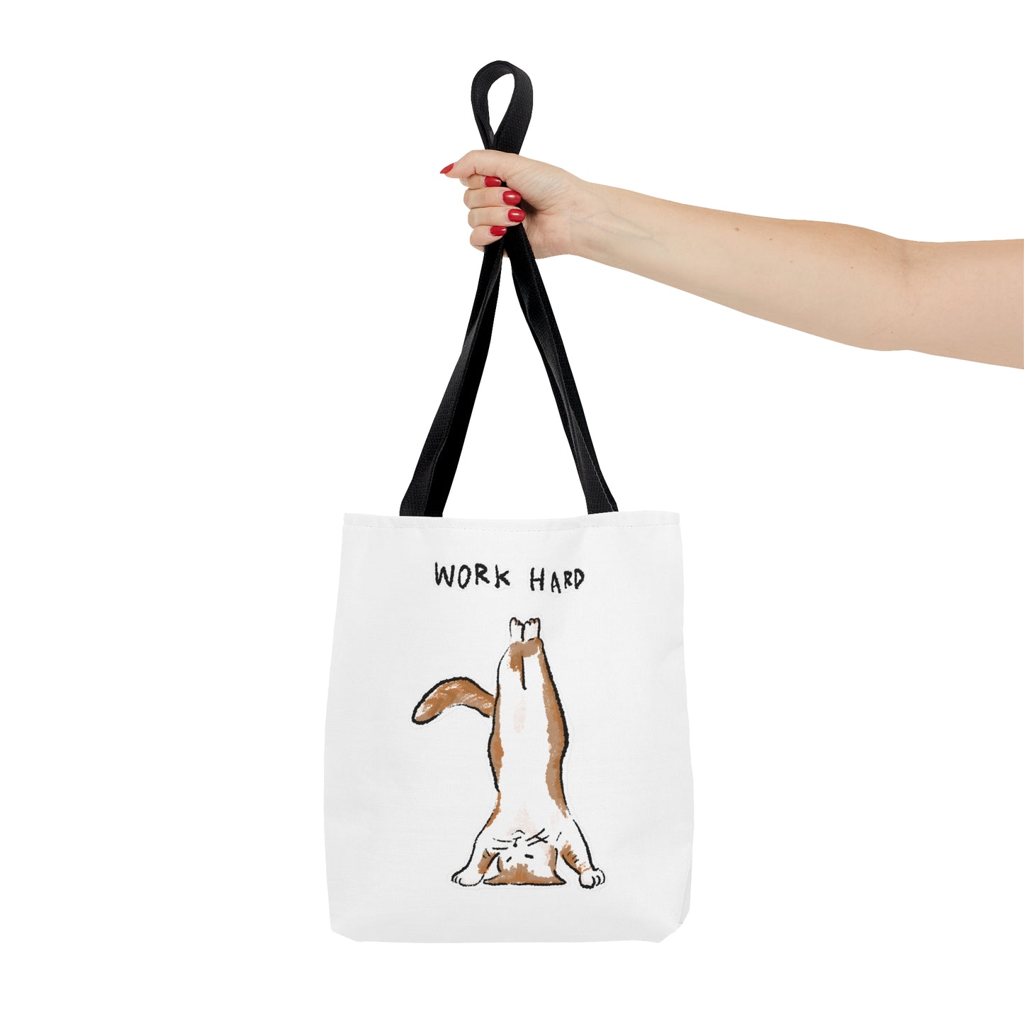 Funny Cat Meme Work Hard Tote Bag (AOP)