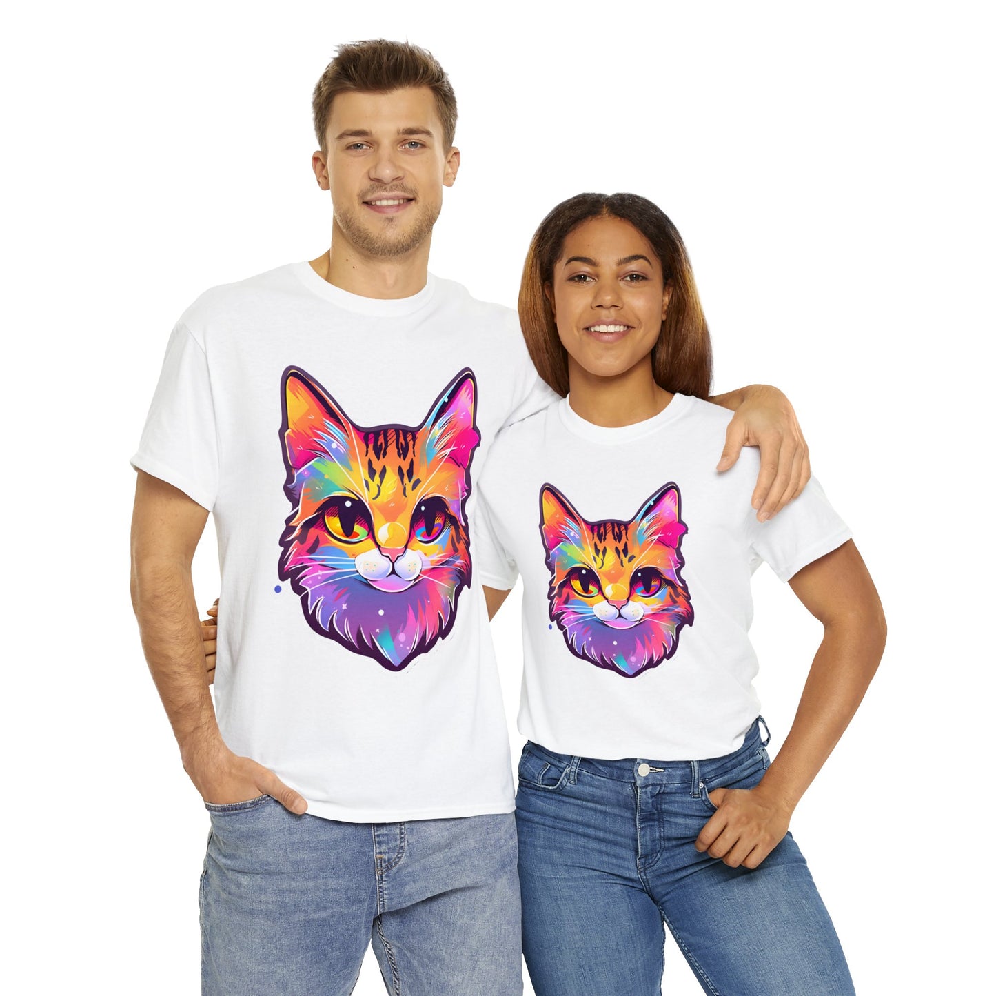 Rainbow Orange Cat Unisex Cotton Tee