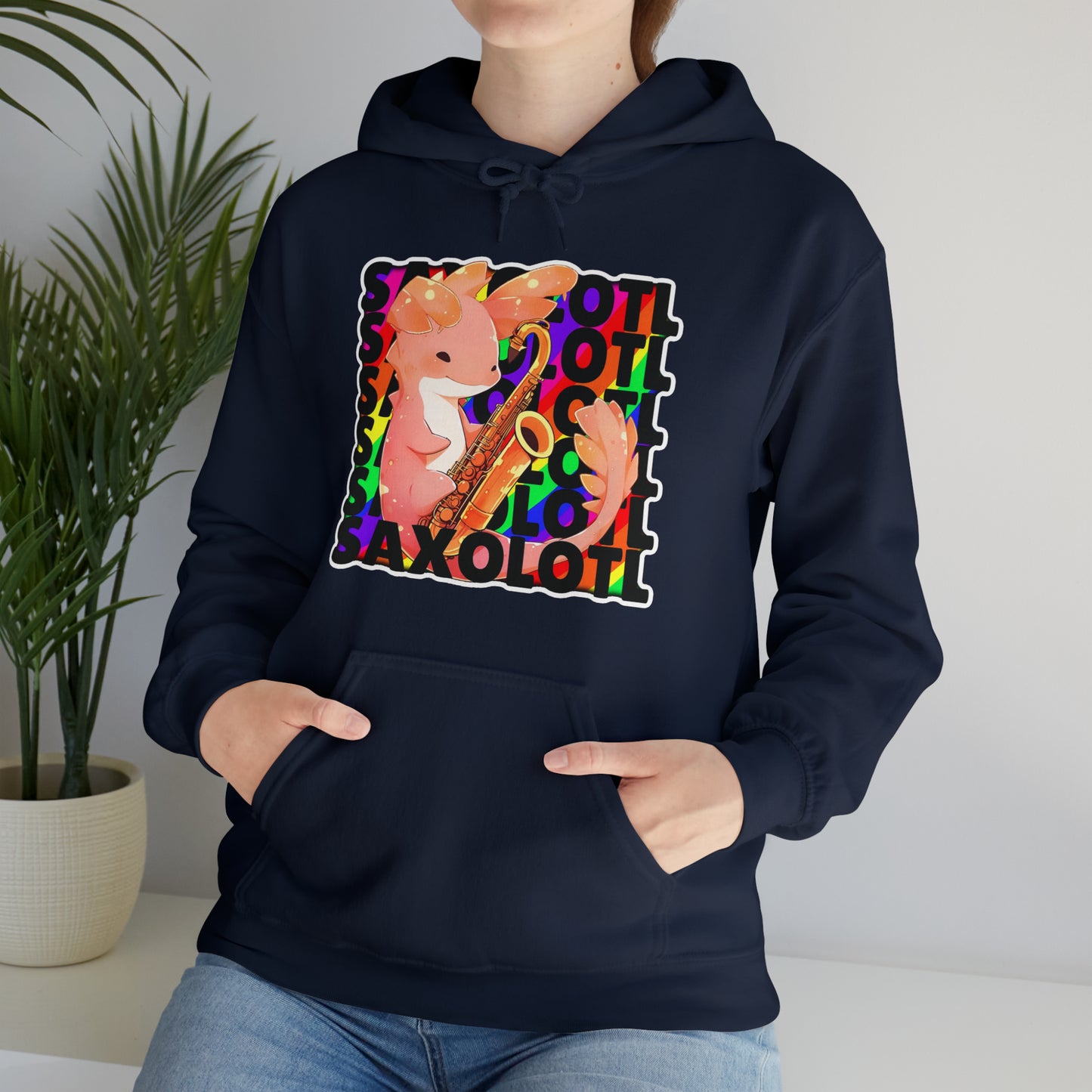 Rainbow Saxolotl (Hard Edge Background) Unisex Cotton Tee Unisex Hooded Sweatshirt