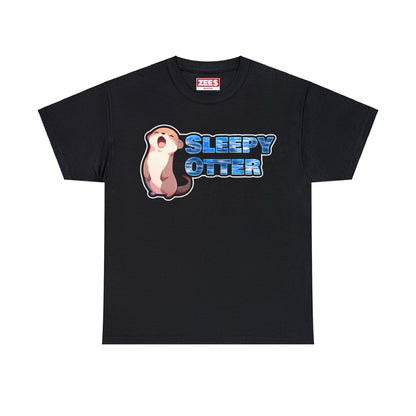 Sleepy Otter with Water Text Unisex Cotton Tee