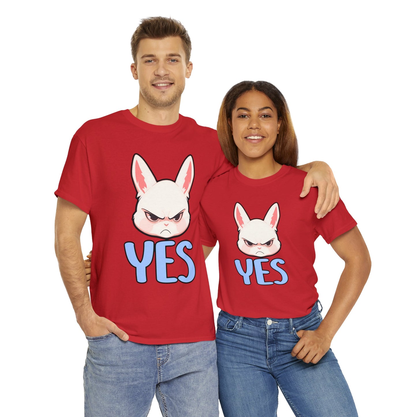 Yes Cute Annoyed Rabbit Black Outline Unisex Cotton Shirt