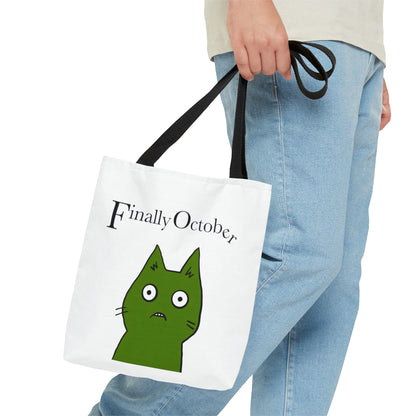 Finally october yellow green cat Tote Bag